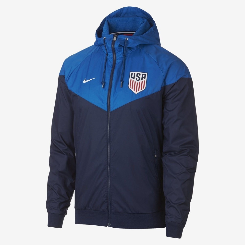 Nike Windbreaker Men's Small Soccer Jacket Windrunner Hooded Warmup USA Blue